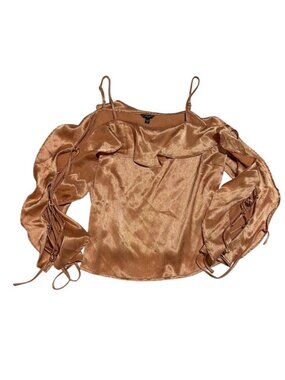 Y2K Guess? Satin Gold Ruffled Blouse Size XS